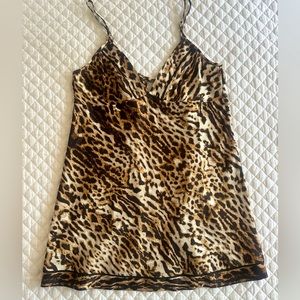 Frederick's Of Hollywood Cheetah Chemise Open Back Babydoll Leopard Lingerie Top